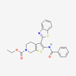 molecular formula C24H21N3O3S2 B2573571 ethyl 2-benzamido-3-(benzo[d]thiazol-2-yl)-4,5-dihydrothieno[2,3-c]pyridine-6(7H)-carboxylate CAS No. 864927-22-0