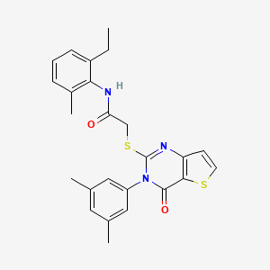 molecular formula C25H25N3O2S2 B2573572 2-{[3-(3,5-dimethylphenyl)-4-oxo-3,4-dihydrothieno[3,2-d]pyrimidin-2-yl]sulfanyl}-N-(2-ethyl-6-methylphenyl)acetamide CAS No. 1260908-36-8
