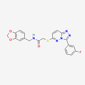 molecular formula C21H16FN5O3S B2573579 N-(benzo[d][1,3]dioxol-5-ylmethyl)-2-((3-(3-fluorophenyl)-[1,2,4]triazolo[4,3-b]pyridazin-6-yl)thio)acetamide CAS No. 852374-95-9