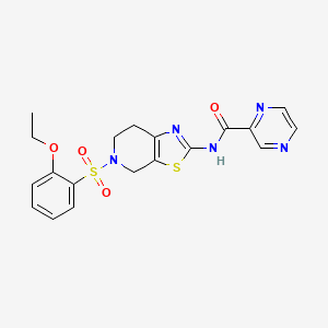 molecular formula C19H19N5O4S2 B2573583 N-(5-((2-ethoxyphenyl)sulfonyl)-4,5,6,7-tetrahydrothiazolo[5,4-c]pyridin-2-yl)pyrazine-2-carboxamide CAS No. 1351644-64-8