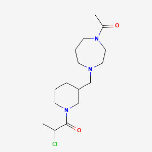 molecular formula C16H28ClN3O2 B2573585 1-[3-[(4-Acetyl-1,4-diazepan-1-yl)methyl]piperidin-1-yl]-2-chloropropan-1-one CAS No. 2411253-56-8