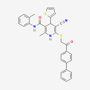 5-cyano-2-methyl-N-(2-methylphenyl)-6-[2-oxo-2-(4-phenylphenyl)ethyl]sulfanyl-4-thiophen-2-yl-1,4-dihydropyridine-3-carboxamide