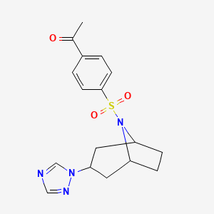 molecular formula C17H20N4O3S B2573587 1-(4-(((1R,5S)-3-(1H-1,2,4-三唑-1-基)-8-氮杂双环[3.2.1]辛烷-8-基)磺酰基)苯基)乙酮 CAS No. 2309601-98-5