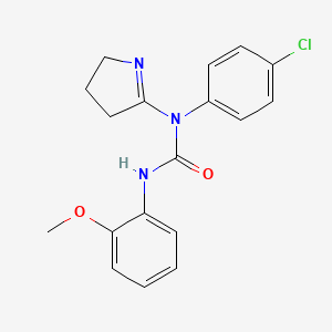 molecular formula C18H18ClN3O2 B2573590 1-(4-chlorophenyl)-1-(3,4-dihydro-2H-pyrrol-5-yl)-3-(2-methoxyphenyl)urea CAS No. 898414-76-1