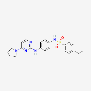 molecular formula C23H27N5O2S B2573599 4-ethyl-N-{4-[(4-methyl-6-pyrrolidin-1-ylpyrimidin-2-yl)amino]phenyl}benzenesulfonamide CAS No. 946350-06-7