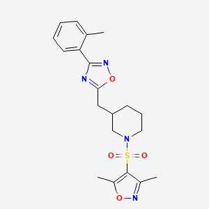 molecular formula C20H24N4O4S B2573621 5-((1-((3,5-Dimethylisoxazol-4-yl)sulfonyl)piperidin-3-yl)methyl)-3-(o-tolyl)-1,2,4-oxadiazole CAS No. 1705891-11-7