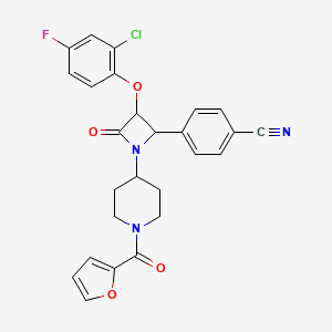 molecular formula C26H21ClFN3O4 B2573626 4-[3-(2-Chloro-4-fluorophenoxy)-1-[1-(furan-2-carbonyl)piperidin-4-yl]-4-oxoazetidin-2-yl]benzonitrile CAS No. 1223537-37-8