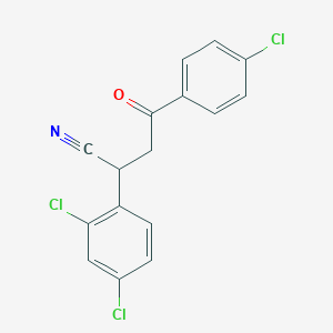 molecular formula C16H10Cl3NO B2573637 4-(4-Chlorophenyl)-2-(2,4-dichlorophenyl)-4-oxobutanenitrile CAS No. 344280-59-7