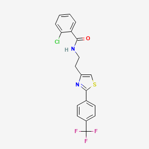 molecular formula C19H14ClF3N2OS B2573643 2-chloro-N-(2-{2-[4-(trifluoromethyl)phenyl]-1,3-thiazol-4-yl}ethyl)benzamide CAS No. 896377-40-5