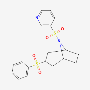 molecular formula C18H20N2O4S2 B2573666 (1R,5S)-3-(phenylsulfonyl)-8-(pyridin-3-ylsulfonyl)-8-azabicyclo[3.2.1]octane CAS No. 1448034-31-8