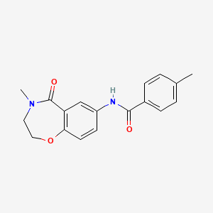 molecular formula C18H18N2O3 B2573667 4-methyl-N-(4-methyl-5-oxo-2,3,4,5-tetrahydrobenzo[f][1,4]oxazepin-7-yl)benzamide CAS No. 922054-53-3