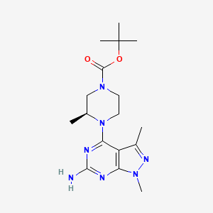 molecular formula C17H27N7O2 B2573668 (S)-tert-Butyl 4-(6-amino-1,3-dimethyl-1H-pyrazolo[3,4-d]pyrimidin-4-yl)-3-methylpiperazine-1-carboxylate CAS No. 1616415-40-7