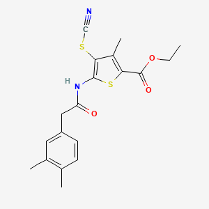 molecular formula C19H20N2O3S2 B2573676 ethyl 4-(cyanosulfanyl)-5-[2-(3,4-dimethylphenyl)acetamido]-3-methylthiophene-2-carboxylate CAS No. 921560-54-5