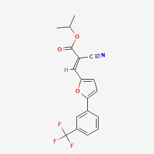 molecular formula C18H14F3NO3 B2573689 (E)-isopropyl 2-cyano-3-(5-(3-(trifluoromethyl)phenyl)furan-2-yl)acrylate CAS No. 301339-07-1