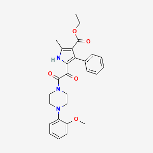 molecular formula C27H29N3O5 B2573691 5-(2-(4-(2-甲氧基苯基)哌嗪-1-基)-2-氧代乙酰)-2-甲基-4-苯基-1H-吡咯-3-羧酸乙酯 CAS No. 1105245-37-1
