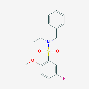 molecular formula C16H18FNO3S B257370 N-benzyl-N-ethyl-5-fluoro-2-methoxybenzenesulfonamide 