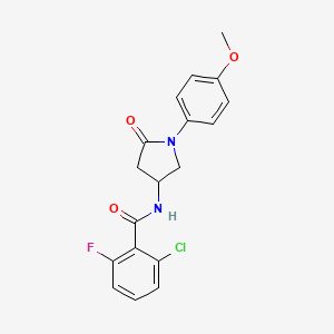 molecular formula C18H16ClFN2O3 B2573709 2-chloro-6-fluoro-N-(1-(4-methoxyphenyl)-5-oxopyrrolidin-3-yl)benzamide CAS No. 905684-85-7