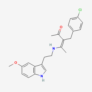 molecular formula C23H25ClN2O2 B2573710 (Z)-3-(4-chlorobenzyl)-4-{[2-(5-methoxy-1H-indol-3-yl)ethyl]amino}-3-penten-2-one CAS No. 860783-85-3