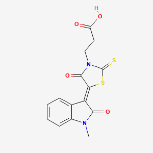 molecular formula C15H12N2O4S2 B2573711 3-(5-(1-Methyl-2-oxoindolin-3-ylidene)-4-oxo-2-thioxothiazolidin-3-yl)propanoic acid CAS No. 305376-97-0