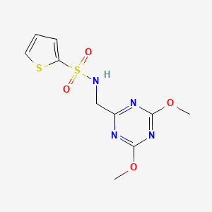 molecular formula C10H12N4O4S2 B2573728 N-((4,6-dimethoxy-1,3,5-triazin-2-yl)methyl)thiophene-2-sulfonamide CAS No. 2034357-08-7
