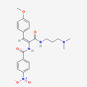 molecular formula C22H26N4O5 B2573742 (E)-N-(3-((3-(dimethylamino)propyl)amino)-1-(4-methoxyphenyl)-3-oxoprop-1-en-2-yl)-4-nitrobenzamide CAS No. 302823-28-5