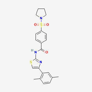 molecular formula C22H23N3O3S2 B2573746 N-(4-(2,5-dimethylphenyl)thiazol-2-yl)-4-(pyrrolidin-1-ylsulfonyl)benzamide CAS No. 321555-37-7