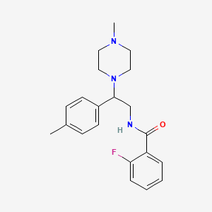 molecular formula C21H26FN3O B2573747 2-氟基-N-(2-(4-甲基哌嗪-1-基)-2-(对甲苯基)乙基)苯甲酰胺 CAS No. 898430-87-0