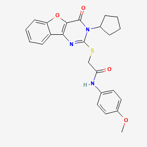 molecular formula C24H23N3O4S B2573749 2-((3-cyclopentyl-4-oxo-3,4-dihydrobenzofuro[3,2-d]pyrimidin-2-yl)thio)-N-(4-methoxyphenyl)acetamide CAS No. 899962-35-7