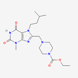 molecular formula C19H30N6O4 B2573755 Ethyl 4-{[3-methyl-7-(3-methylbutyl)-2,6-dioxo-1,3,7-trihydropurin-8-yl]methyl}piperazinecarboxylate CAS No. 896299-61-9