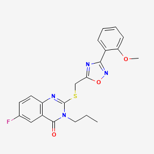 molecular formula C21H19FN4O3S B2573763 6-fluoro-2-(((3-(2-methoxyphenyl)-1,2,4-oxadiazol-5-yl)methyl)thio)-3-propylquinazolin-4(3H)-one CAS No. 2320726-24-5