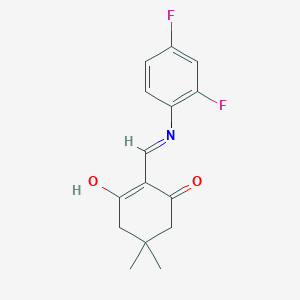 molecular formula C15H15F2NO2 B2573778 2-(((2,4-二氟苯基)氨基)亚甲基)-5,5-二甲基环己烷-1,3-二酮 CAS No. 383892-86-2
