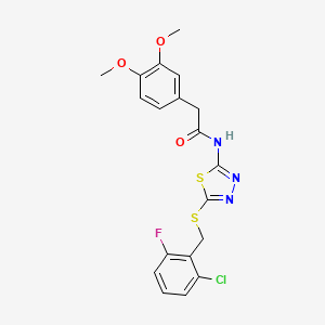 molecular formula C19H17ClFN3O3S2 B2573786 N-(5-((2-chloro-6-fluorobenzyl)thio)-1,3,4-thiadiazol-2-yl)-2-(3,4-dimethoxyphenyl)acetamide CAS No. 476465-00-6