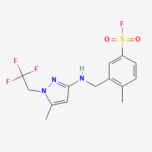 molecular formula C14H15F4N3O2S B2573788 4-Methyl-3-[[[5-methyl-1-(2,2,2-trifluoroethyl)pyrazol-3-yl]amino]methyl]benzenesulfonyl fluoride CAS No. 2418644-76-3