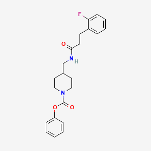 molecular formula C22H25FN2O3 B2573789 苯基4-((3-(2-氟苯基)丙酰胺)甲基)哌啶-1-羧酸酯 CAS No. 1797074-46-4
