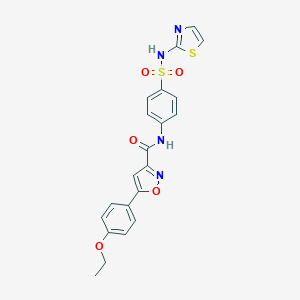 molecular formula C21H18N4O5S2 B257379 5-(4-ethoxyphenyl)-N-{4-[(1,3-thiazol-2-ylamino)sulfonyl]phenyl}isoxazole-3-carboxamide 