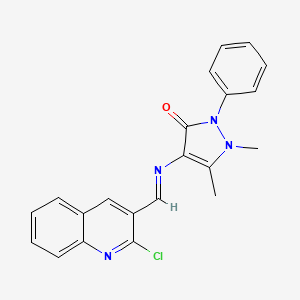 molecular formula C21H17ClN4O B2573791 (E)-4-(((2-chloroquinolin-3-yl)methylene)amino)-1,5-dimethyl-2-phenyl-1H-pyrazol-3(2H)-one CAS No. 361186-08-5