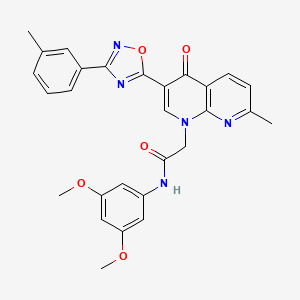 molecular formula C28H25N5O5 B2573809 1-[1]benzofuro[3,2-d]pyrimidin-4-yl-N-(2,3-dihydro-1H-inden-1-yl)piperidine-3-carboxamide CAS No. 1032002-46-2