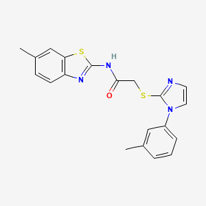 molecular formula C20H18N4OS2 B2573828 N-(6-methylbenzo[d]thiazol-2-yl)-2-((1-(m-tolyl)-1H-imidazol-2-yl)thio)acetamide CAS No. 851131-18-5
