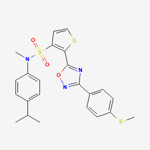 molecular formula C23H23N3O3S3 B2573830 N-(4-isopropylphenyl)-N-methyl-2-{3-[4-(methylthio)phenyl]-1,2,4-oxadiazol-5-yl}thiophene-3-sulfonamide CAS No. 1291868-88-6
