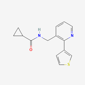 molecular formula C14H14N2OS B2573852 N-((2-(thiophen-3-yl)pyridin-3-yl)methyl)cyclopropanecarboxamide CAS No. 2034268-47-6