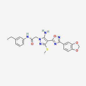 molecular formula C23H22N6O4S B2573866 2-(5-amino-4-(3-(benzo[d][1,3]dioxol-5-yl)-1,2,4-oxadiazol-5-yl)-3-(methylthio)-1H-pyrazol-1-yl)-N-(3-ethylphenyl)acetamide CAS No. 1019098-37-3