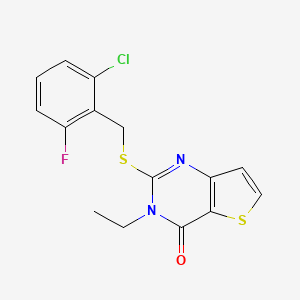 molecular formula C15H12ClFN2OS2 B2573867 2-((2-chloro-6-fluorobenzyl)thio)-3-ethylthieno[3,2-d]pyrimidin-4(3H)-one CAS No. 1389470-18-1