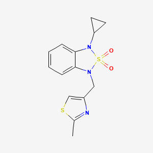 molecular formula C14H15N3O2S2 B2573872 1-Cyclopropyl-3-[(2-methyl-1,3-thiazol-4-yl)methyl]-1,3-dihydro-2lambda6,1,3-benzothiadiazole-2,2-dione CAS No. 2097932-64-2