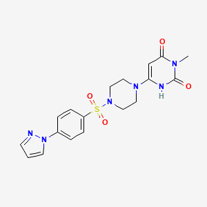 molecular formula C18H20N6O4S B2573885 3-Methyl-6-[4-(4-pyrazol-1-ylphenyl)sulfonylpiperazin-1-yl]-1H-pyrimidine-2,4-dione CAS No. 2310121-56-1