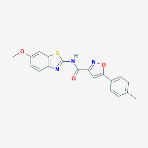 molecular formula C19H15N3O3S B257389 N-(6-methoxy-1,3-benzothiazol-2-yl)-5-(4-methylphenyl)-3-isoxazolecarboxamide 