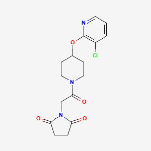 molecular formula C16H18ClN3O4 B2573890 1-(2-(4-((3-Chloropyridin-2-yl)oxy)piperidin-1-yl)-2-oxoethyl)pyrrolidine-2,5-dione CAS No. 1448036-82-5