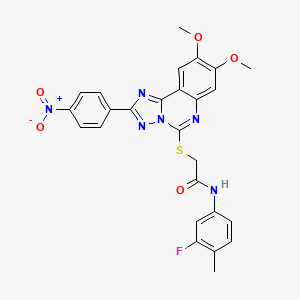 molecular formula C26H21FN6O5S B2573894 2-((8,9-二甲氧基-2-(4-硝基苯基)-[1,2,4]三唑并[1,5-c]喹唑啉-5-基)硫代)-N-(3-氟-4-甲基苯基)乙酰胺 CAS No. 901736-63-8