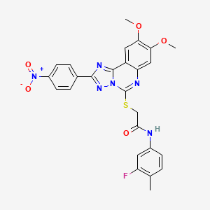 2-{[8,9-DIMETHOXY-2-(4-NITROPHENYL)-[1,2,4]TRIAZOLO[1,5-C]QUINAZOLIN-5-YL]SULFANYL}-N-(3-FLUORO-4-METHYLPHENYL)ACETAMIDE