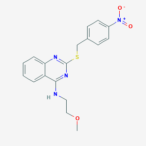 molecular formula C18H18N4O3S B2573897 N-(2-methoxyethyl)-2-((4-nitrobenzyl)thio)quinazolin-4-amine CAS No. 422532-99-8