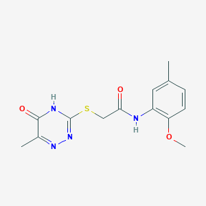 molecular formula C14H16N4O3S B2573910 N-(2-methoxy-5-methylphenyl)-2-[(6-methyl-5-oxo-4,5-dihydro-1,2,4-triazin-3-yl)sulfanyl]acetamide CAS No. 460726-69-6